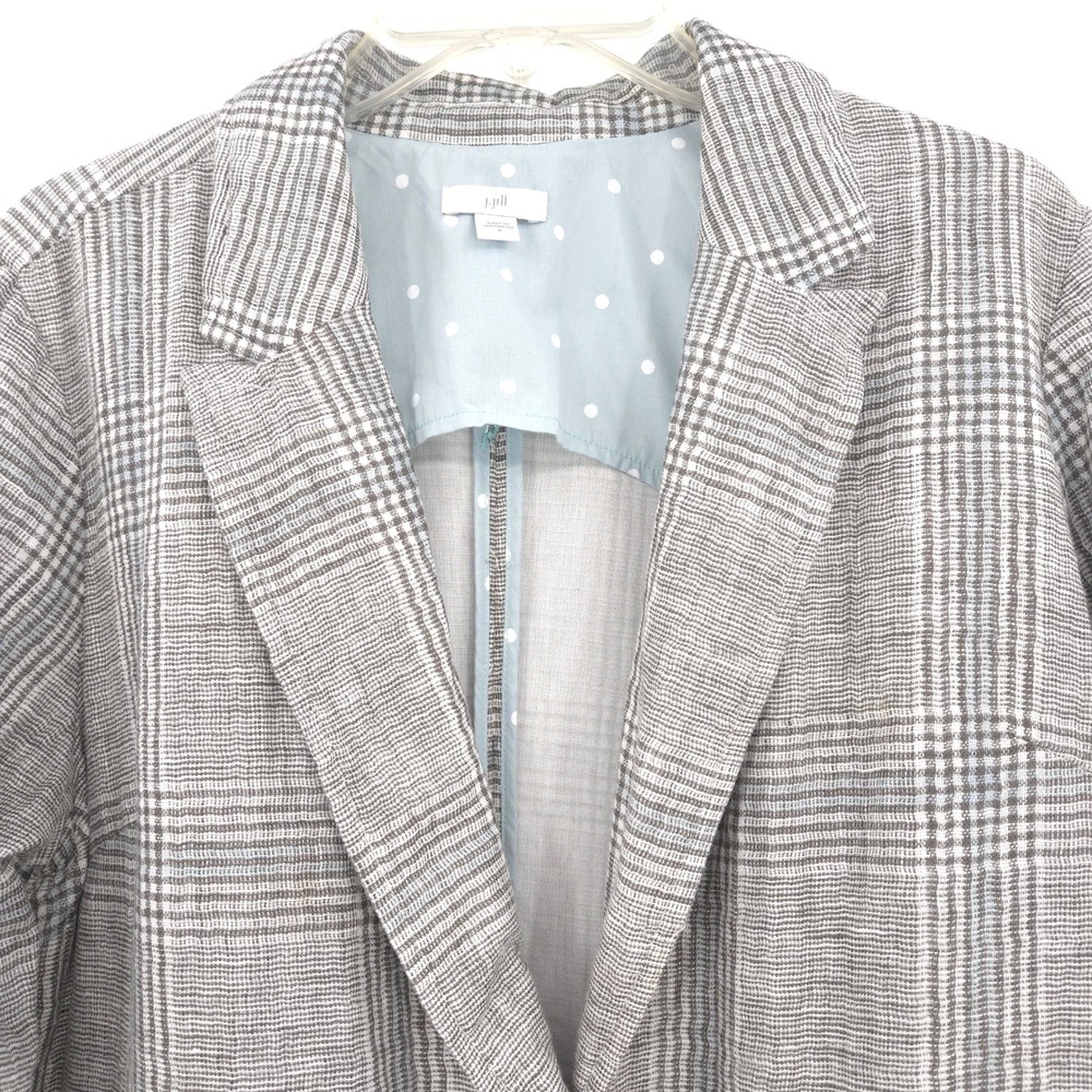 J. Jill linen-blend Blazer Women Medium Grey Plaid Two Button Boyfriend Jacket - Picture 5 of 12